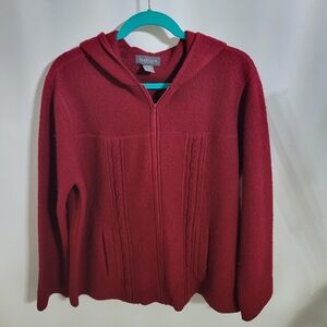 Van Heusen Women's 100% Wool Red Zip Up Sweater / Jacket, Size L